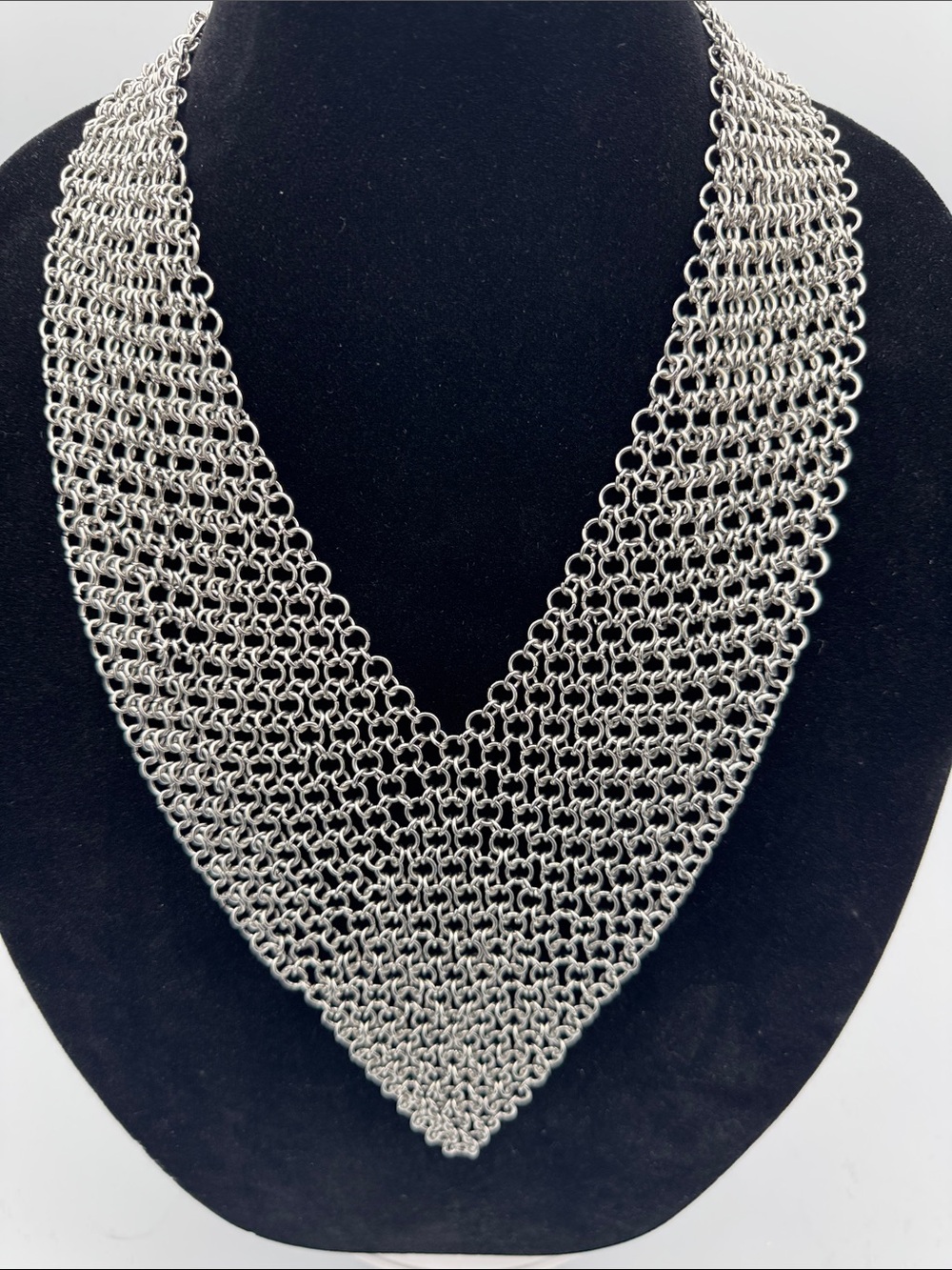 Chico's Silver-tone Chainmail V-shaped Bib Necklace